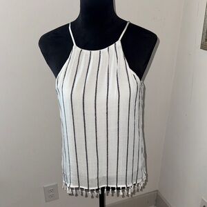 Sunday in Brooklyn Striped Halter Neck Women's Top fringed hem Sz S blouse